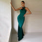 Solid Satin Halter Sleeveless Slim Bodycon Maxi Dress