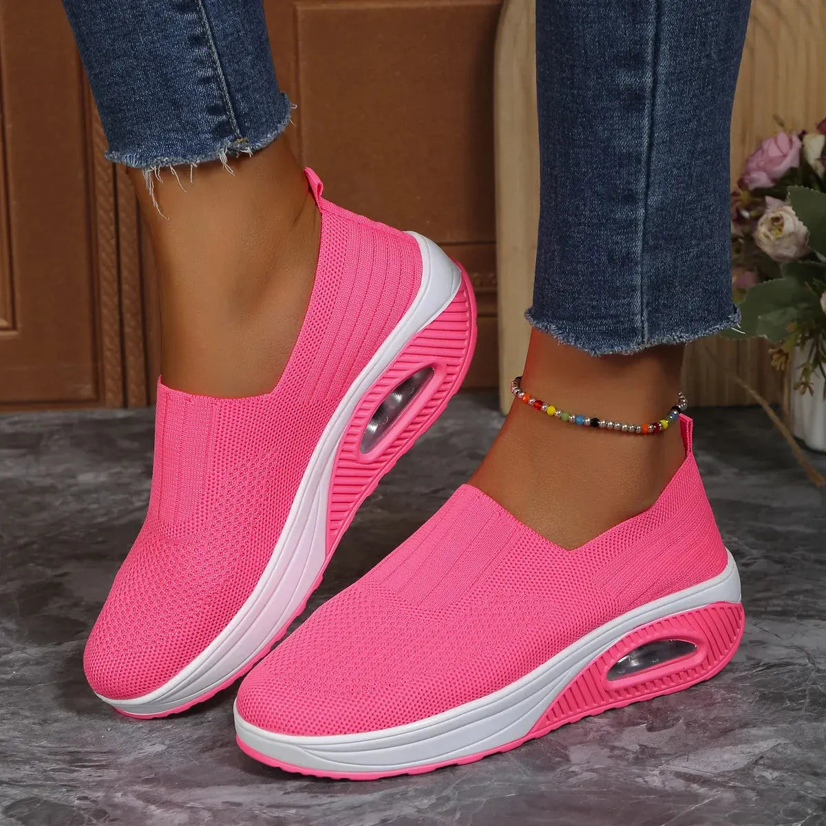 New Women's Low Top Sports Mesh Casual Running Shoes Solid Color Air Cushion Soft Bottom EVA Fashion Trend for Winter NovaCart