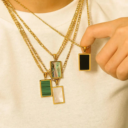 Square Natural Gemstone Pendant Necklace LUNAR VINES