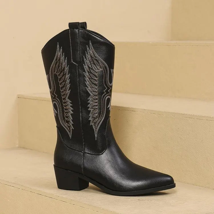 Autumn Winter 2026 Western Cowboy Boots All-in-one Adult Women's Embroidered Sleeve Rider Motorcycle Fashion Mid-calf Boots NovaCart