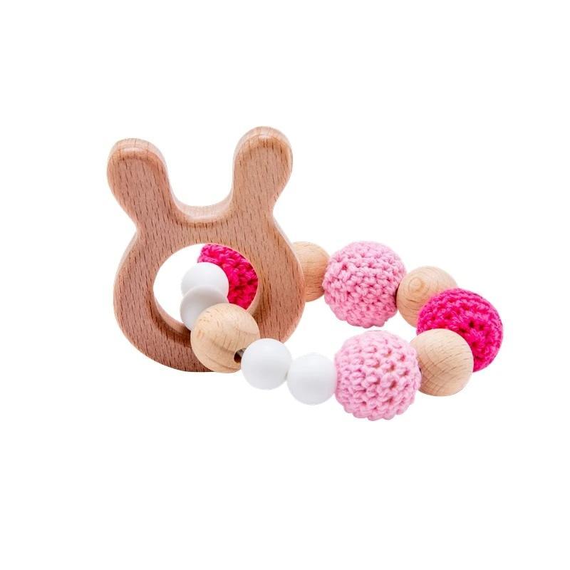 Wooden Teether Hedgehog Crochet Beads Wood Crafts Ring Engraved Bead Baby Teether Wooden Toys For Kids Rattle Stevvex