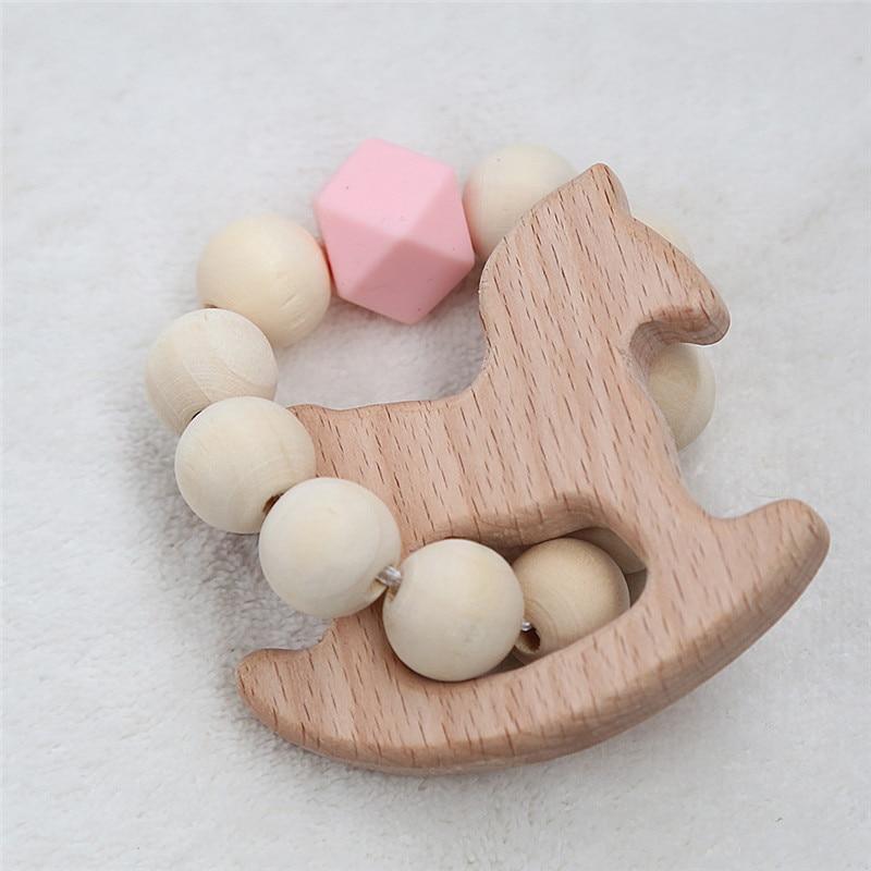 Modern Baby Silicone Wooden  Nursing Bracelets Wood Teether Silicone Beads Teething Wood Rattles Toys for Baby Stevvex
