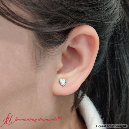 Heart Shaped 3 Prong Basket Stud Earring Fascinating Diamonds