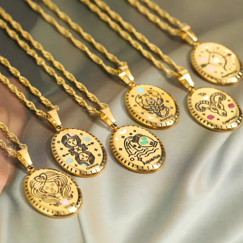 Vintage Zodiac Pendant Necklace LUNAR VINES