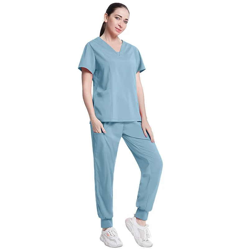 Fashionable Hospital Custom Nurse Uniform Embroidery Logo Colors Short Scrubs Jogger Straight Nurse Uniform Pants Sets NovaCart
