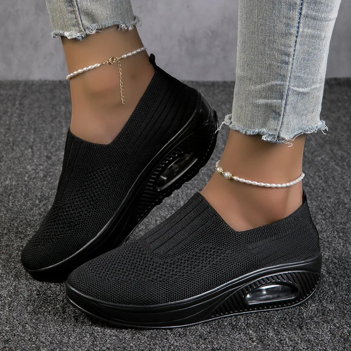 New Women's Low Top Sports Mesh Casual Running Shoes Solid Color Air Cushion Soft Bottom EVA Fashion Trend for Winter NovaCart
