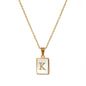 18K Golden Chain Necklaces Male Square Natural Shell Initial Letters Pendant Stainless Steel Jewelry