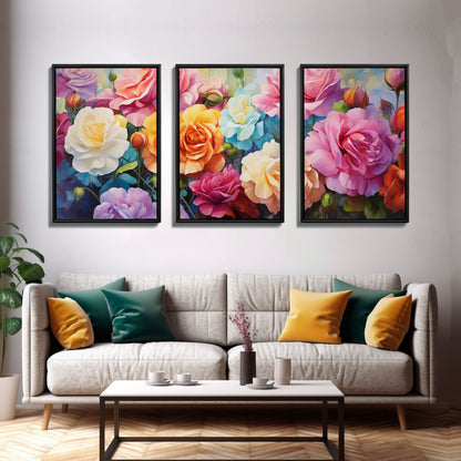 Beautiful Rose Art, Framed Canvas Print, Floral Art, Botanical  Decor, Blue and Yellow Roses, 3 Piece Art Set NuevArt