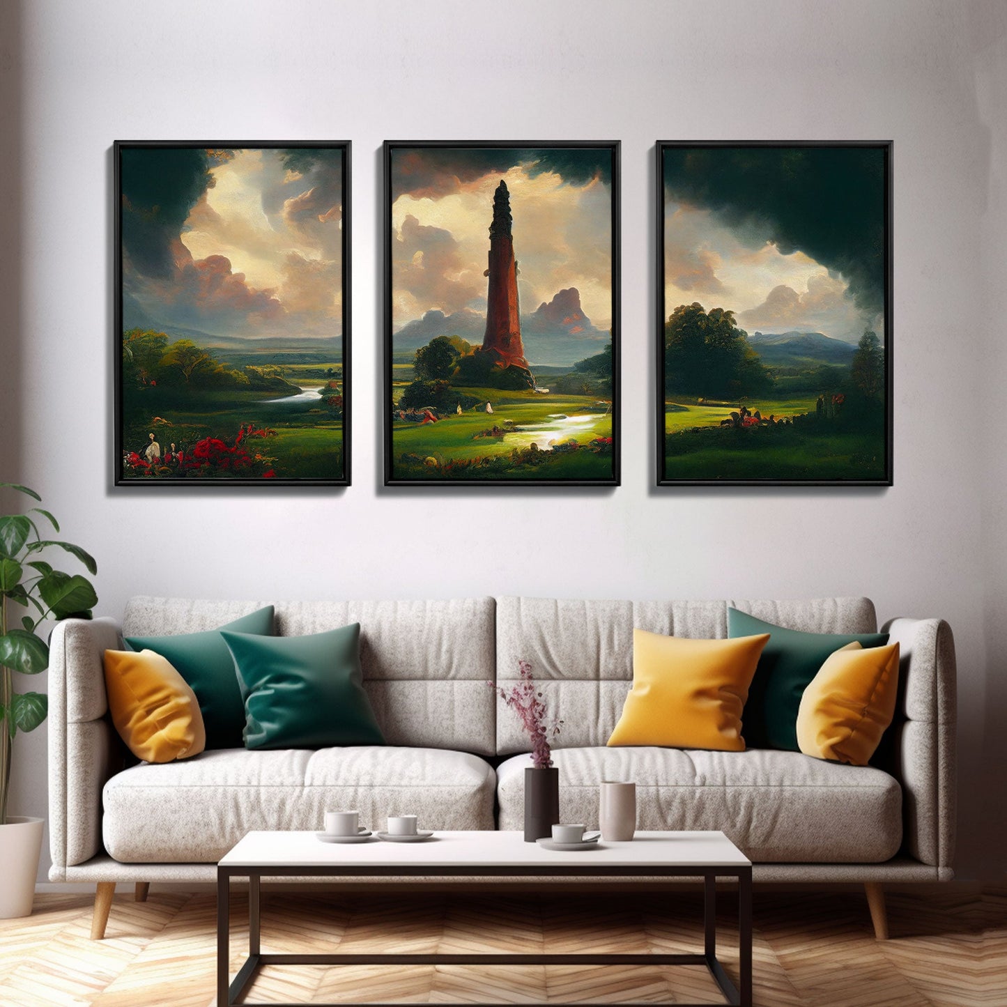 The Dark Tower, 3 Piece Panoramic Art, High Fantasy Concept Art, 3 Piece Wall Art, Ready To Hang Canvas Print NuevArt
