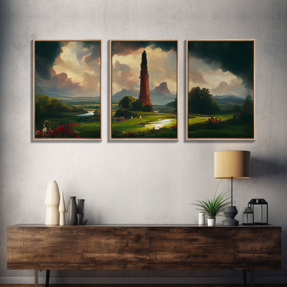 The Dark Tower, 3 Piece Panoramic Art, High Fantasy Concept Art, 3 Piece Wall Art, Ready To Hang Canvas Print NuevArt