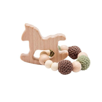 Wooden Teether Hedgehog Crochet Beads Wood Crafts Ring Engraved Bead Baby Teether Wooden Toys For Kids Rattle Stevvex