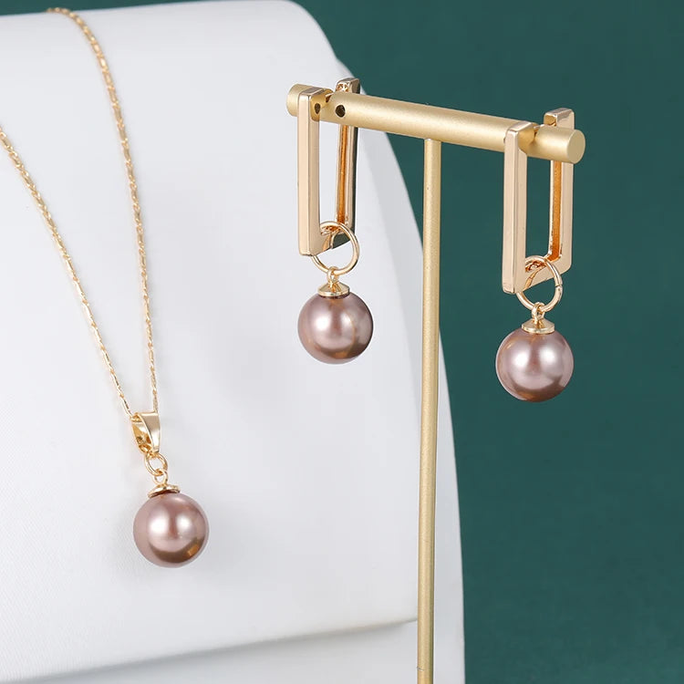 Fashion 18K Gold Plated Hawaiian Pearl Jewelry Wholesale Necklace Earrings Women's Set NovaCart