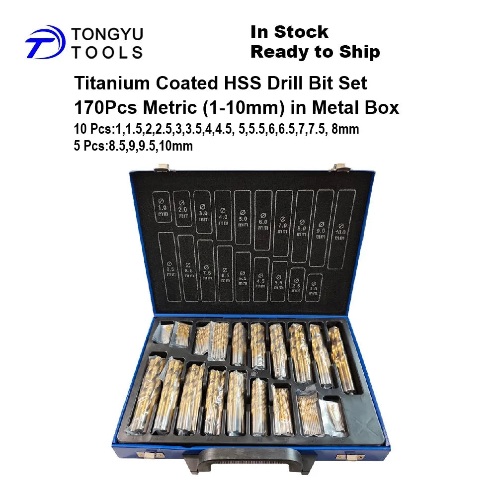 230PCS (1-13)mm TiN Coated HSS Drill Bit Set, DIN338 Metric HSS-R Jobber Twist Bit Kit for Metal Drilling, DIY Use in Stock NovaCart