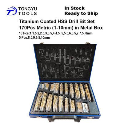 230PCS (1-13)mm TiN Coated HSS Drill Bit Set, DIN338 Metric HSS-R Jobber Twist Bit Kit for Metal Drilling, DIY Use in Stock NovaCart