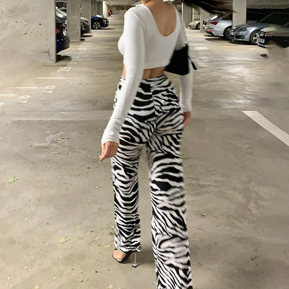 Zebra Print Wide Leg Pants