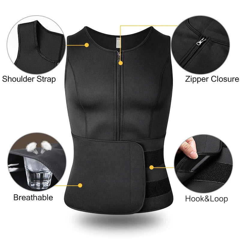 Neoprene Men's Shapers Sweat Vest for Men Waist Trainer Vest Adjustable Workout Body Shaper with Double Zipper for Sauna Suit NovaCart