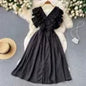Short Sleeve V-neck Solid A-Line Dress Summer Ruffles High Waist Maxi Dress Ladies Elegant Dresses Clothes Women Wholesale NovaCart