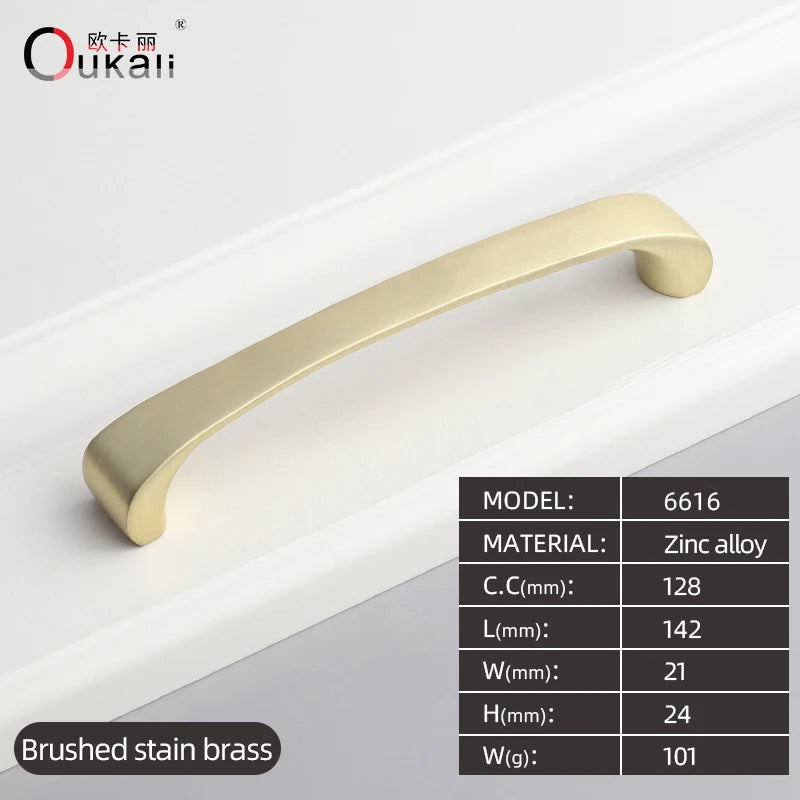 Oukali Nordic Style Atmospheric Brushed Brass Cabinet Wardrobe Knobs Handles Kitchen Bedroom Furniture Handles NovaCart