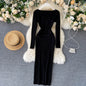 Strapless Ribbed Knitted Bodycon Dress Women Winter Long Sleeve Midi Sweater Dress