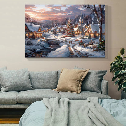 Winter Christmas Scene Canvas Print: Magical Snowy Village & Tree, Unique Wall Art Perfect for Home Hanging Printing Decoration NovaCart