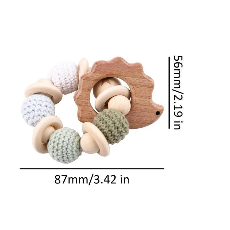 Wooden Teether Hedgehog Crochet Beads Wood Crafts Ring Engraved Bead Baby Teether Wooden Toys For Kids Rattle Stevvex