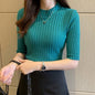 Knitted T Shirt Women Short Sleeve Basic Woman T-shirt  Femme Elasticity Poleras