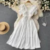 Short Sleeve V-neck Solid A-Line Dress Summer Ruffles High Waist Maxi Dress Ladies Elegant Dresses Clothes Women Wholesale NovaCart