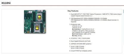 H11DSI Rev 2.0 E-ATX DDR4 Refurbished Server Motherboard with Integrated Graphics SATA Dual AMD EPYC 7001/7002 CPU Processor NovaCart