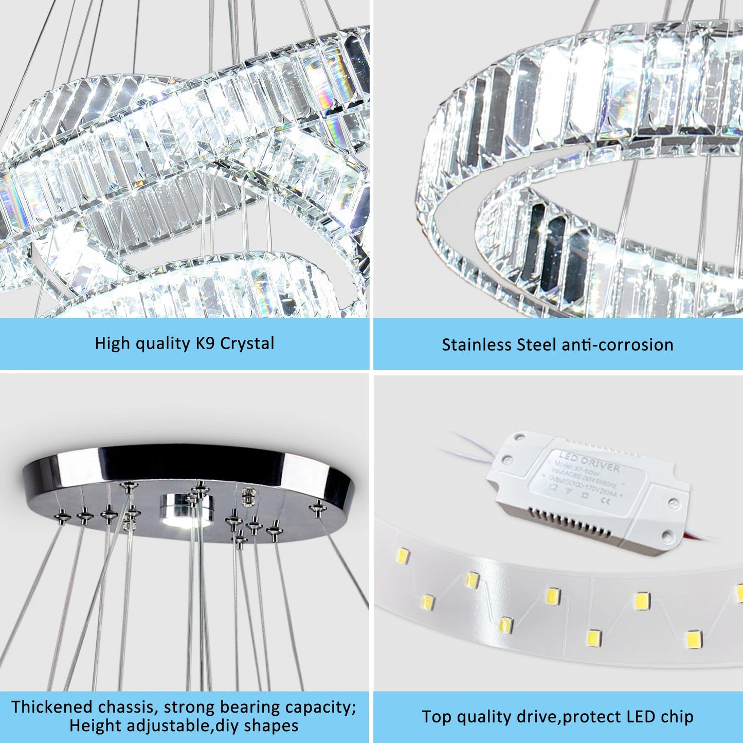 Dimmable with Remote LED Ceiling Light Fixture Modern Luxury 4-Ring Crystal Chandelier for Living Room Home Decor NovaCart