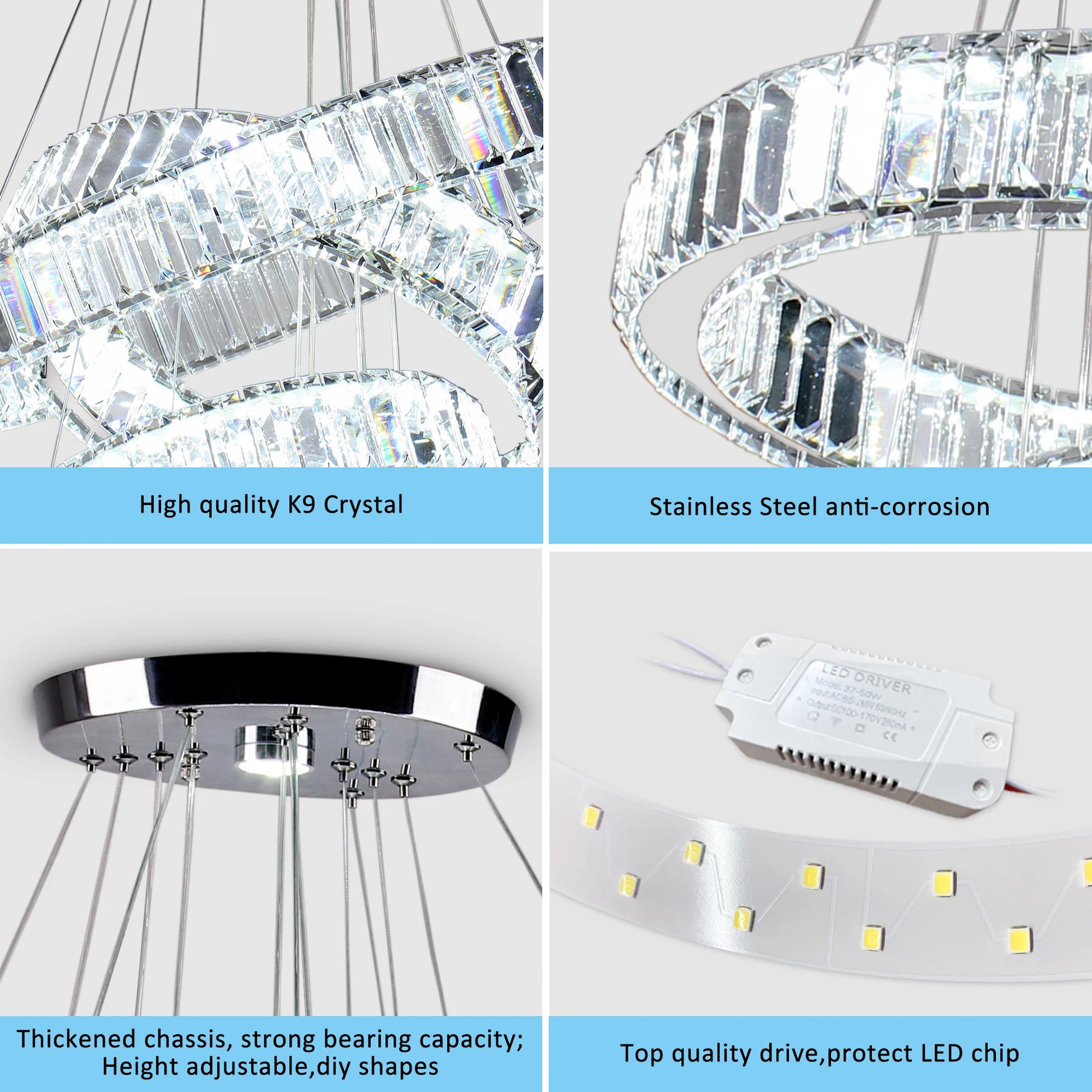 Dimmable with Remote LED Ceiling Light Fixture Modern Luxury 4-Ring Crystal Chandelier for Living Room Home Decor NovaCart