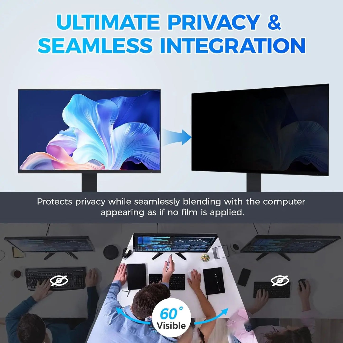 JEAPKA 27 Inch Frameless Monitor 16:9 Widescreen Privacy Screen Protector Hidden Design Magnetic Anti-Blue Light Shield NovaCart
