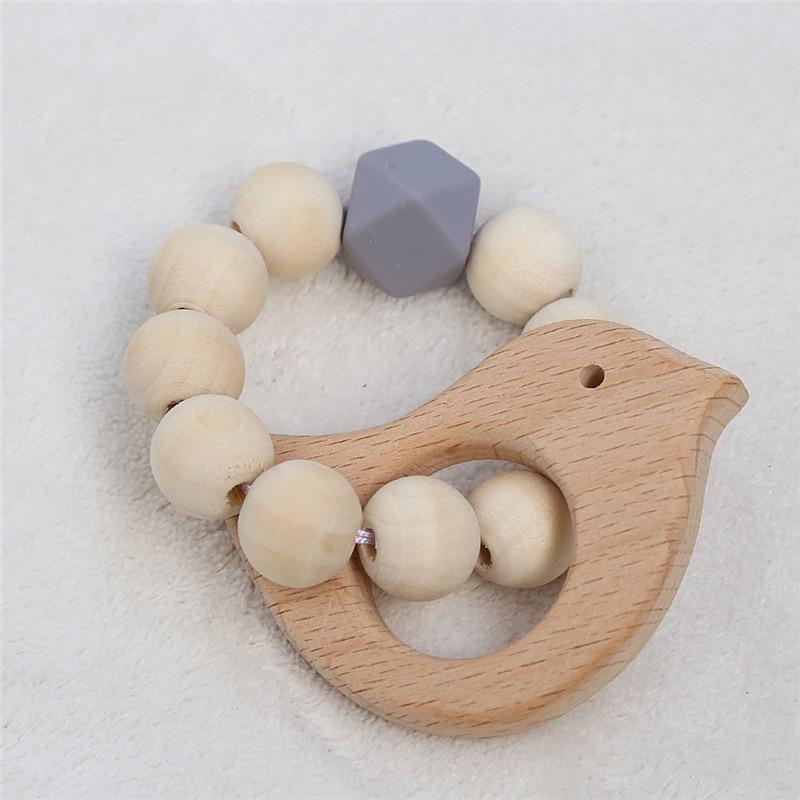 Modern Baby Silicone Wooden  Nursing Bracelets Wood Teether Silicone Beads Teething Wood Rattles Toys for Baby Stevvex