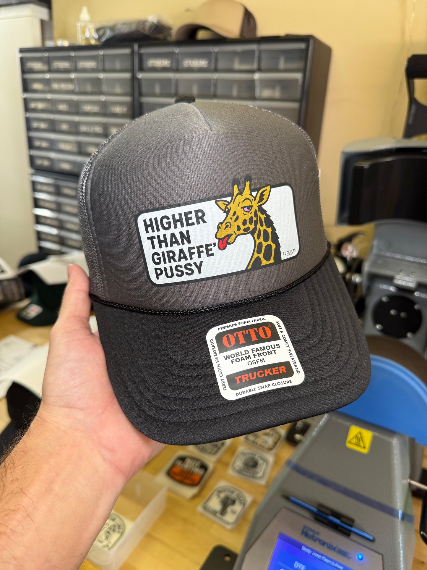 Higher Than Giraffe Pussy Trucker Hat Luckless Outfitters