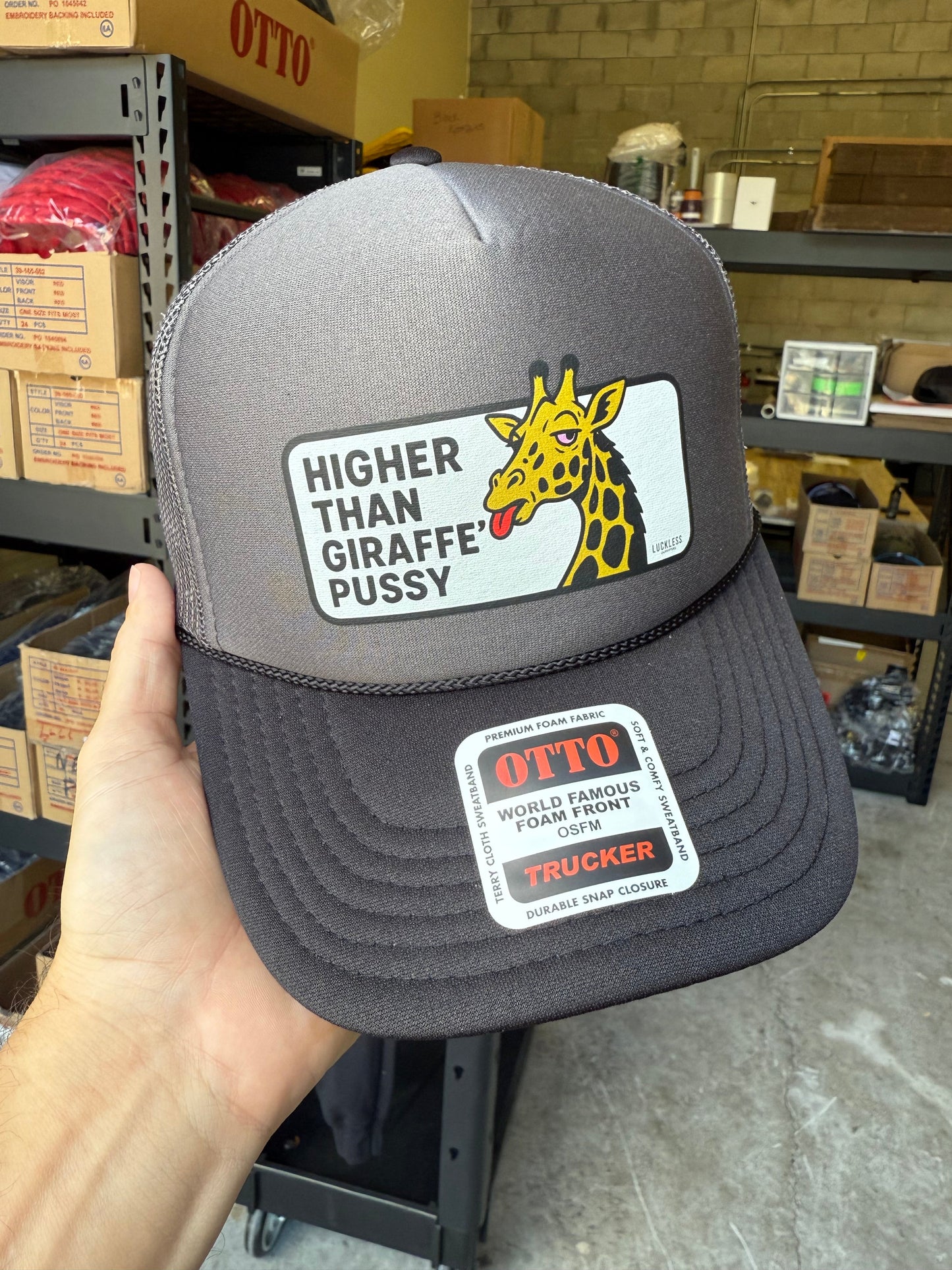 Higher Than Giraffe Pussy Trucker Hat Luckless Outfitters