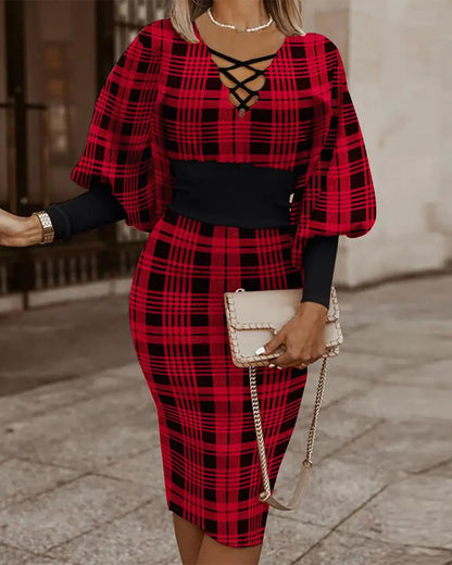 Elegant Women's V-Neck Long Sleeve Pencil Dress