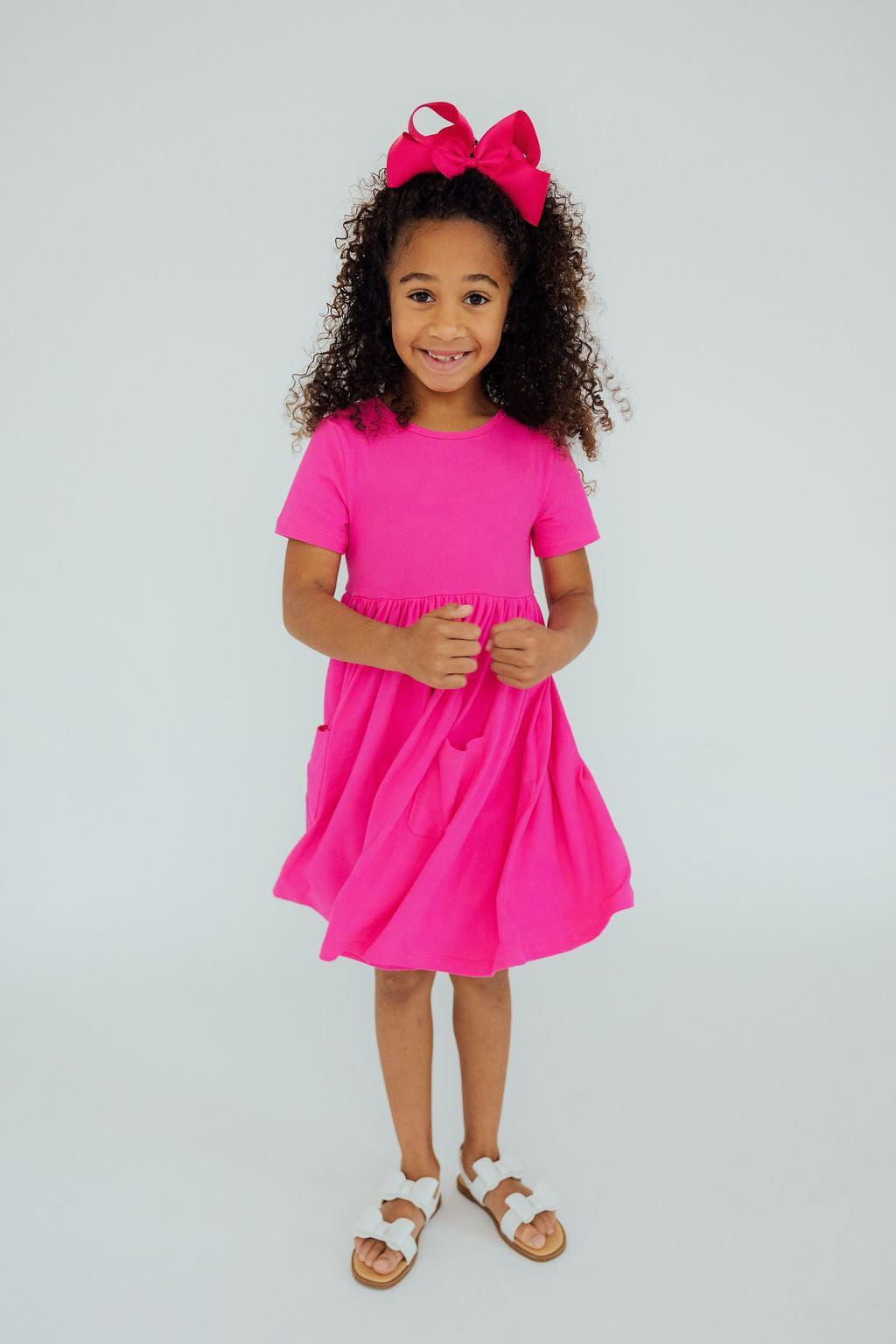Hot Pink S/S Pocket Twirl Dress Mila & Rose ®
