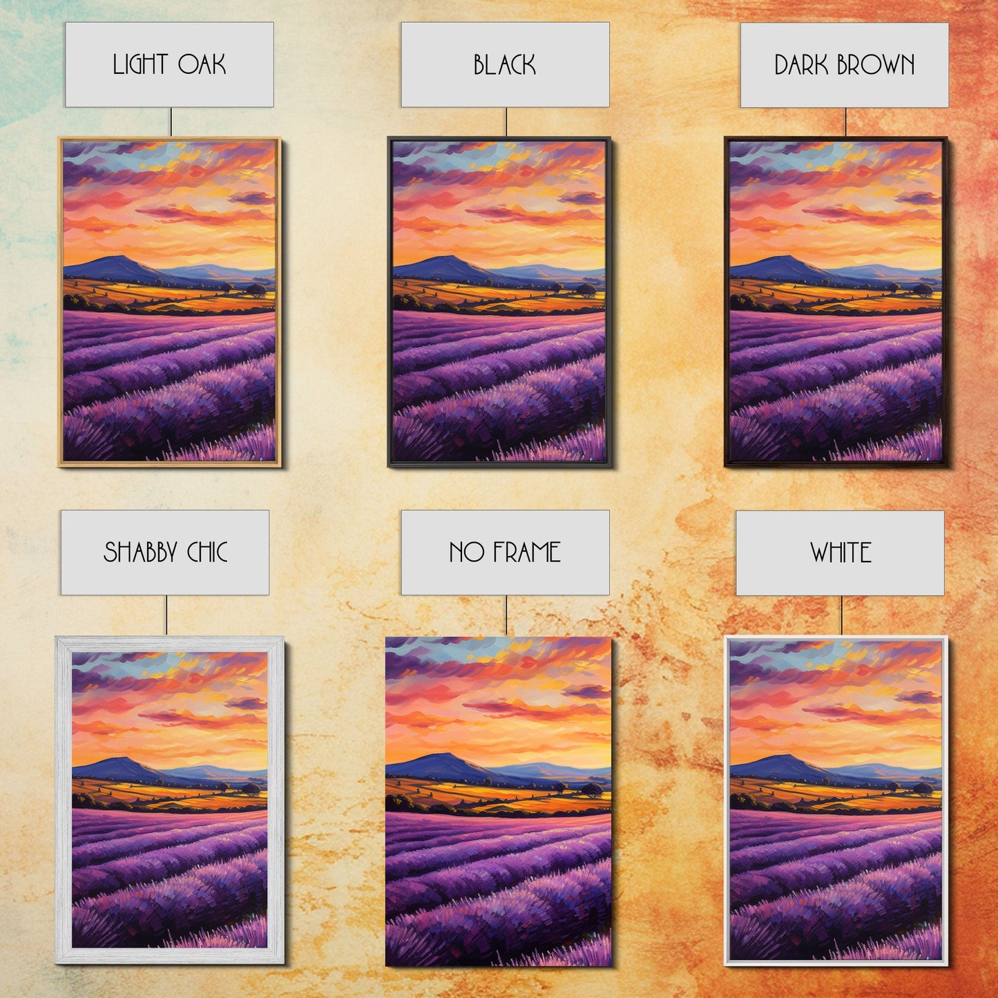 Purple Lavender Fields, 3 Piece Wall Art, Framed Canvas Print, Beautiful Original Landscape Painting, Sunset Painting, Farmhouse Decor NuevArt