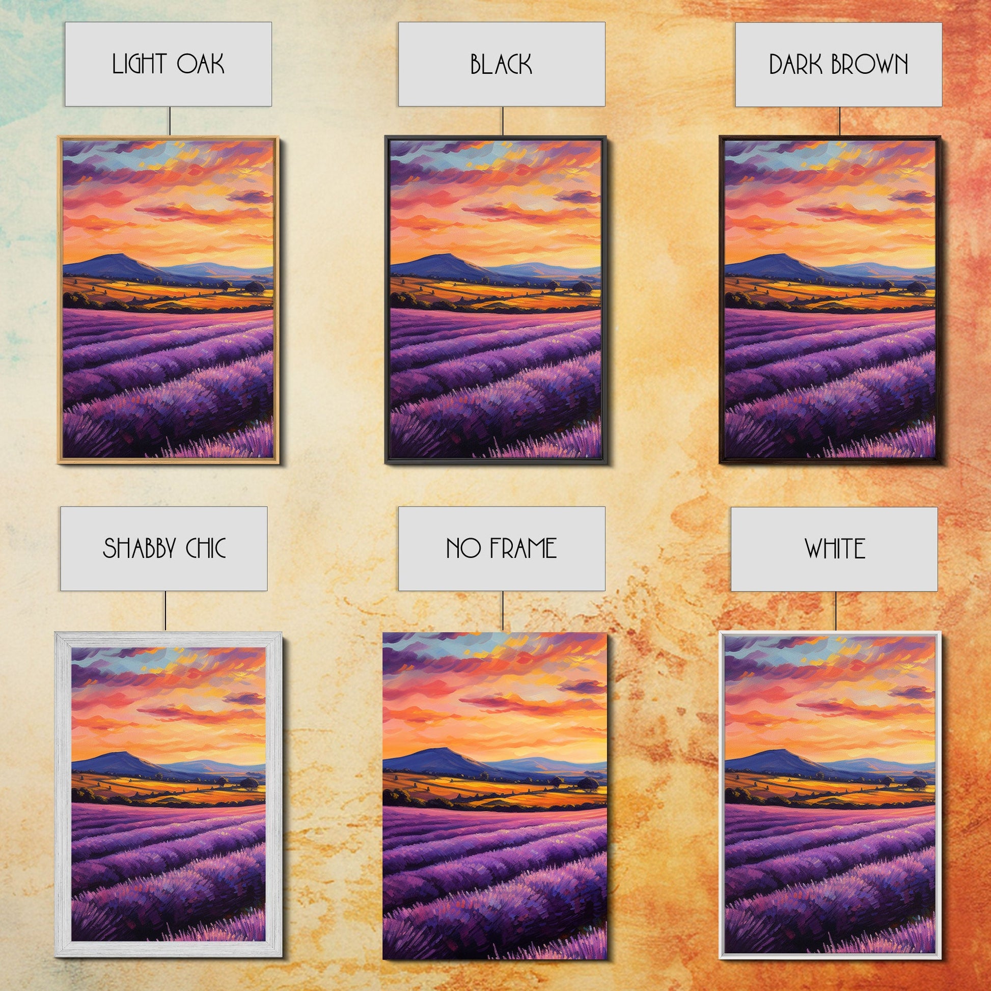Purple Lavender Fields, 3 Piece Wall Art, Framed Canvas Print, Beautiful Original Landscape Painting, Sunset Painting, Farmhouse Decor NuevArt