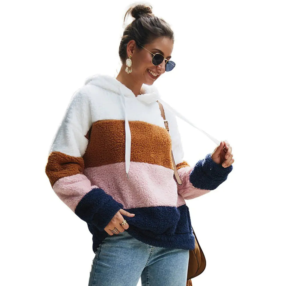 Trendy Fall/Winter Hooded Plush Sweatshirt for Women