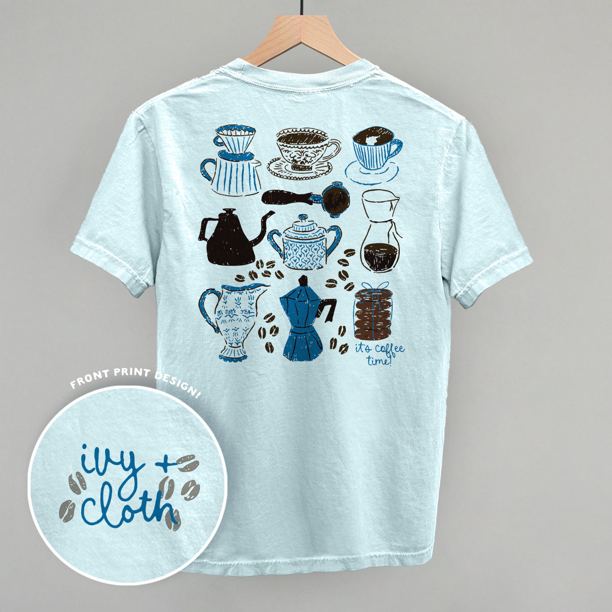 Blue & Brown Coffee Doodles (Back Print) Ivy + Cloth
