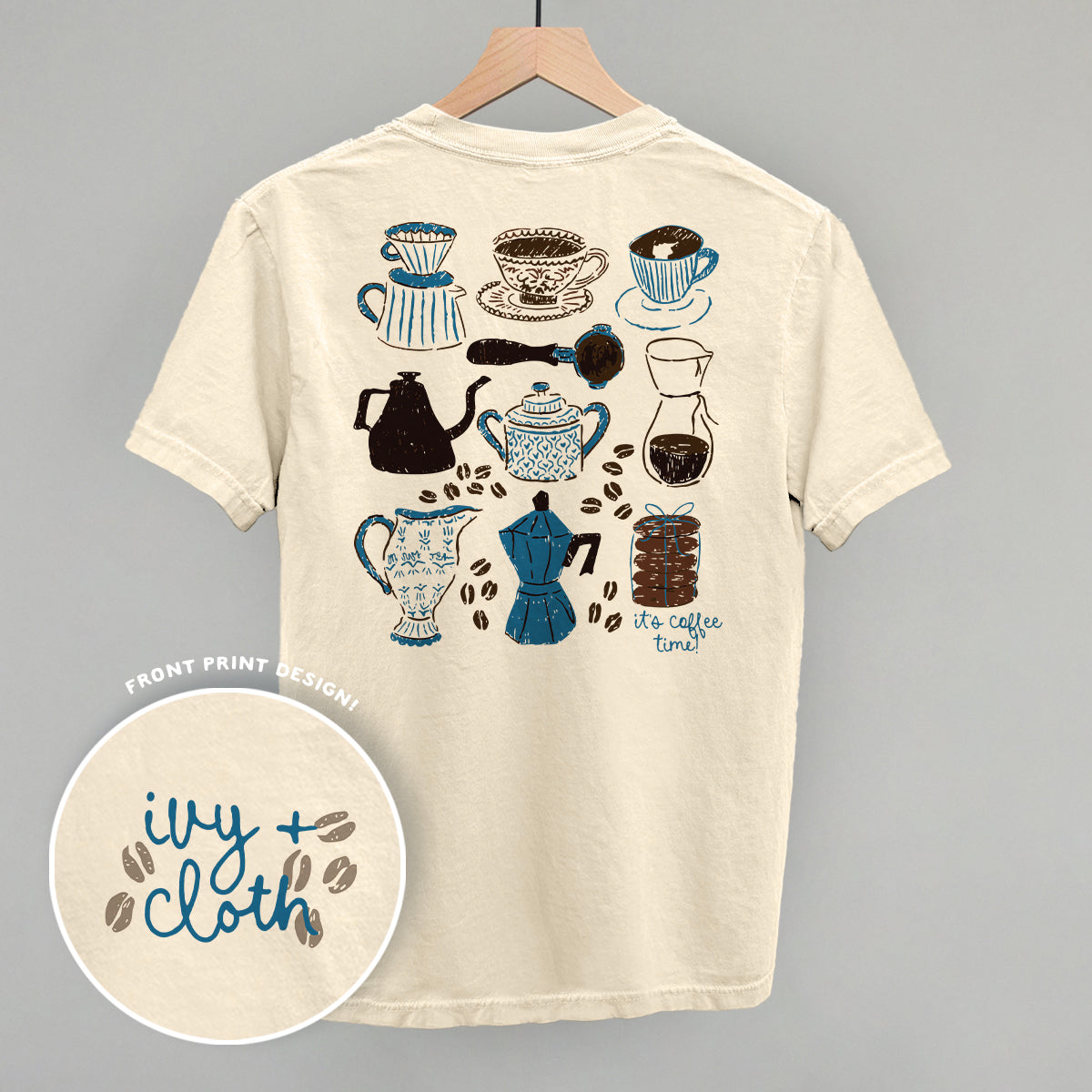 Blue & Brown Coffee Doodles (Back Print) Ivy + Cloth