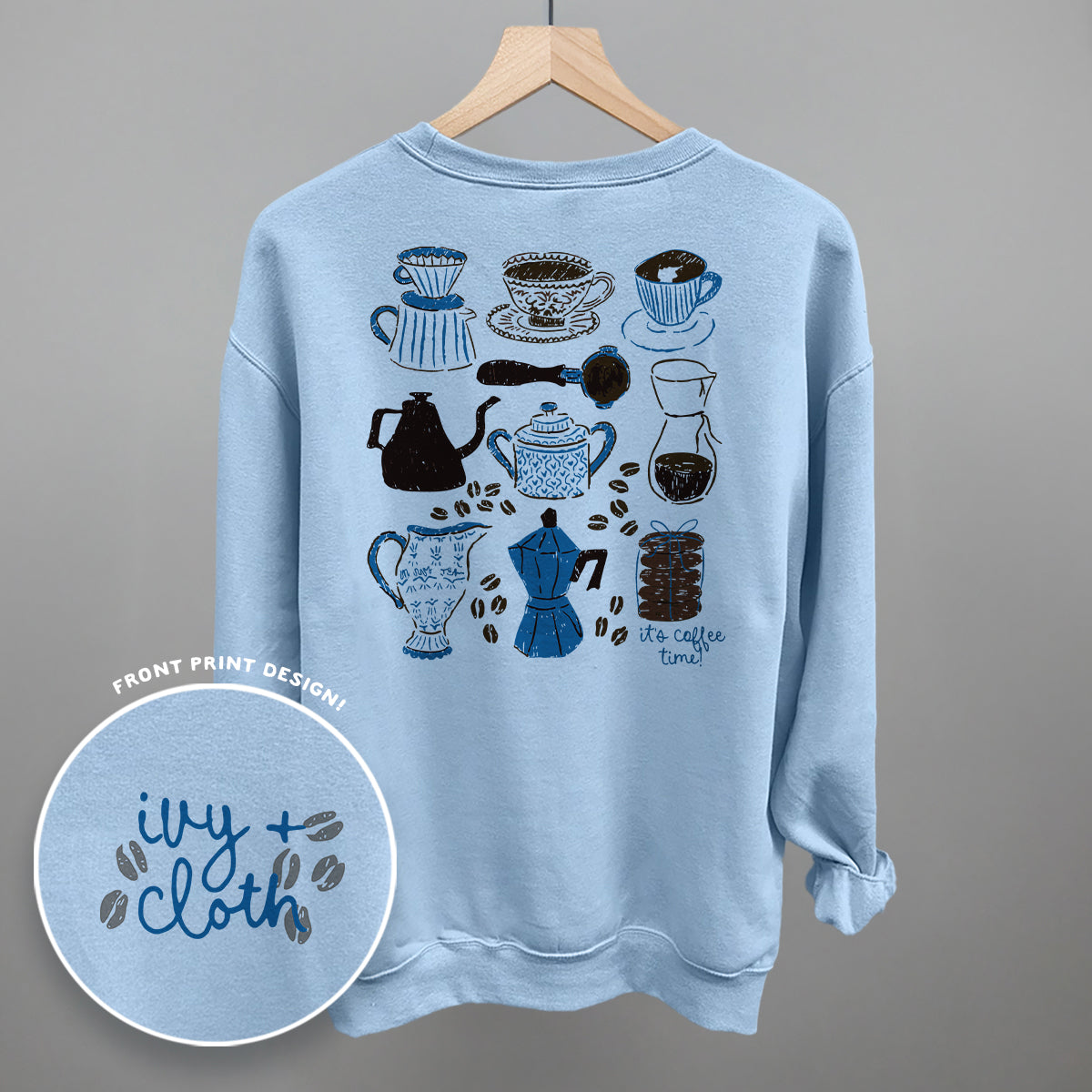 Blue & Brown Coffee Doodles (Back Print) Ivy + Cloth