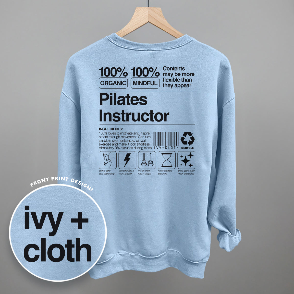 Pilates Instructor Nutrition Facts (Back Print) Ivy + Cloth