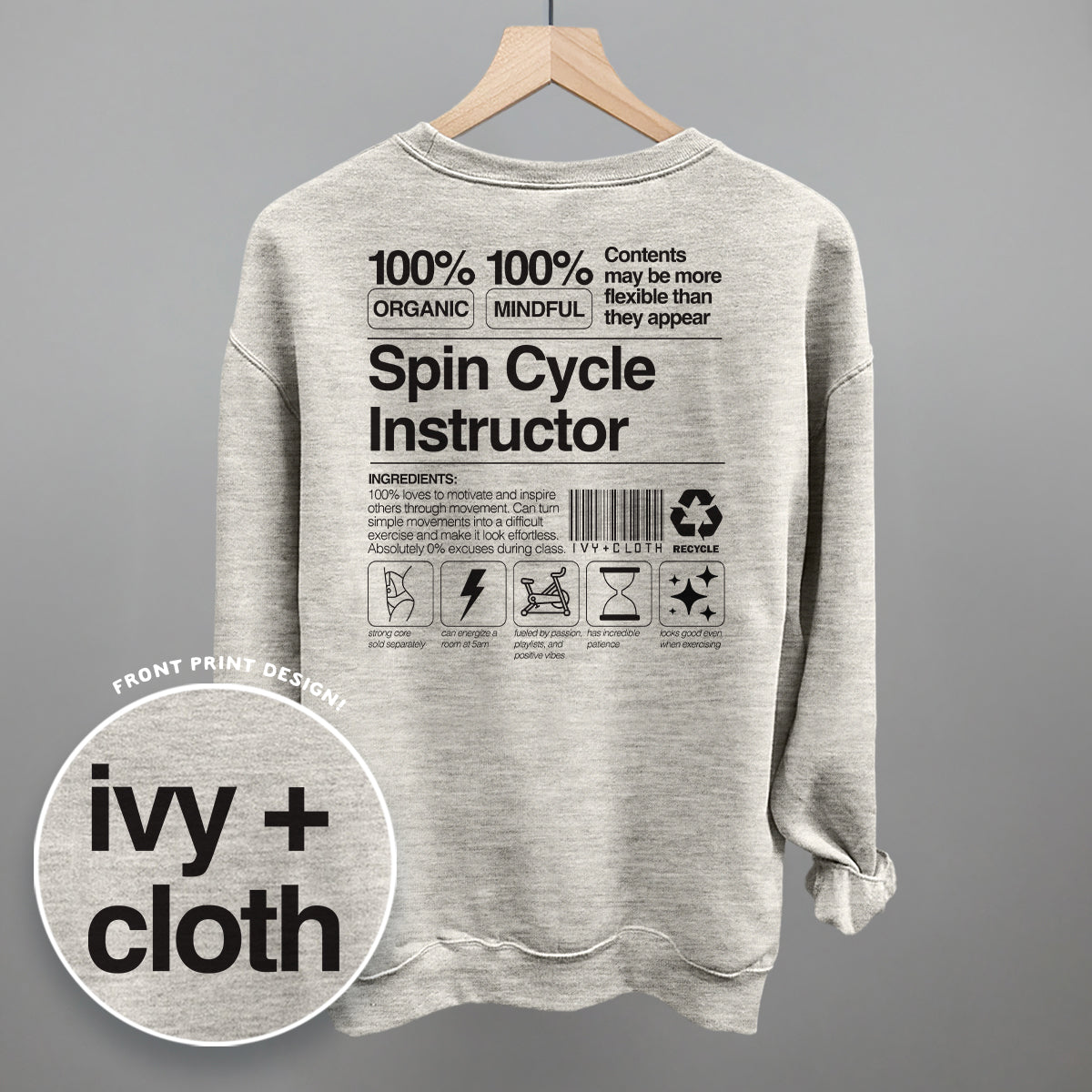 Spin Cycle Instructor Nutrition Facts (Back Print) Ivy + Cloth