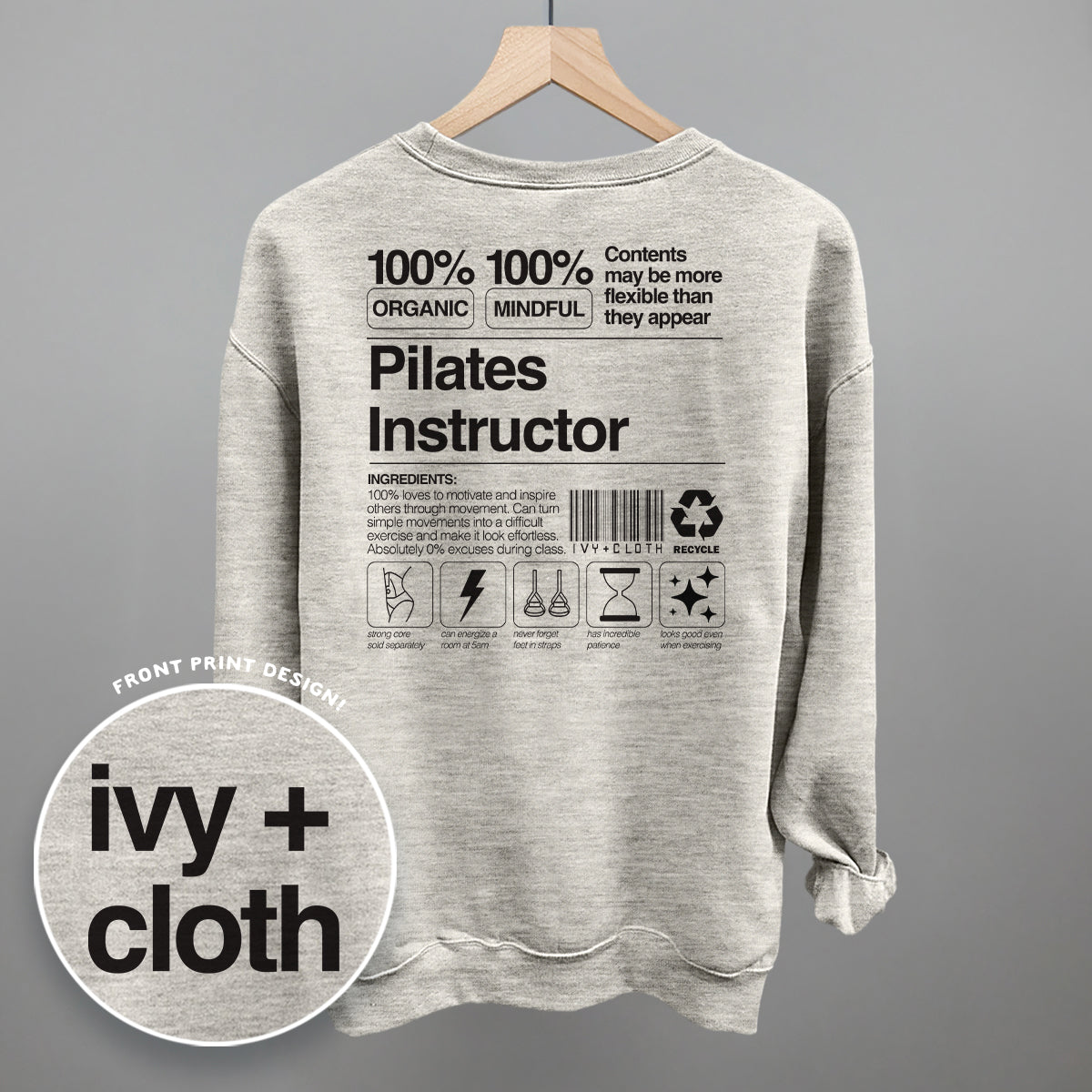 Pilates Instructor Nutrition Facts (Back Print) Ivy + Cloth