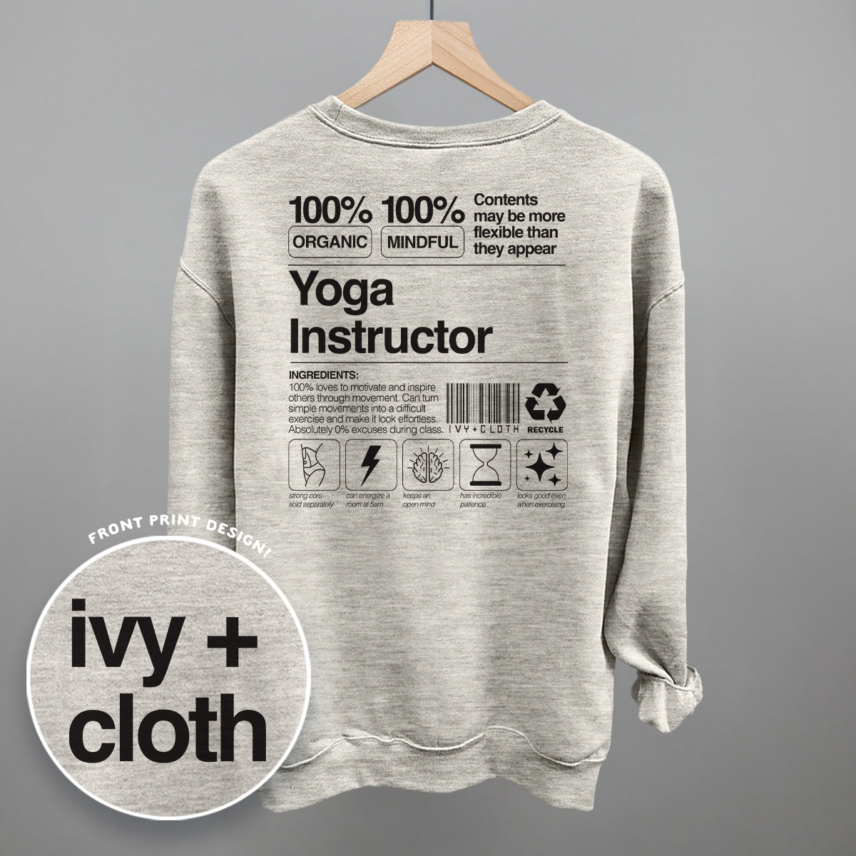 Yoga Instructor Nutrition Facts (Back Print) Ivy + Cloth