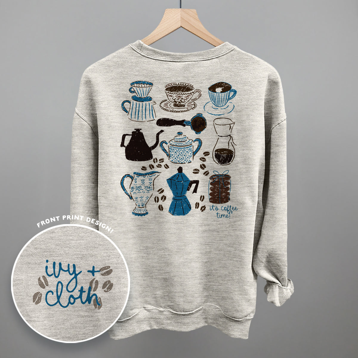 Blue & Brown Coffee Doodles (Back Print) Ivy + Cloth