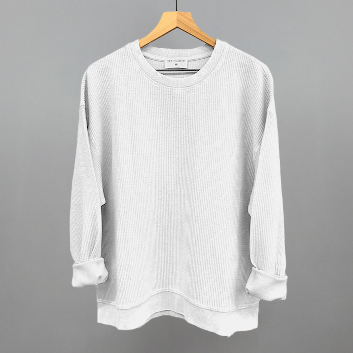 White Oversized Corded Crew Ivy + Cloth