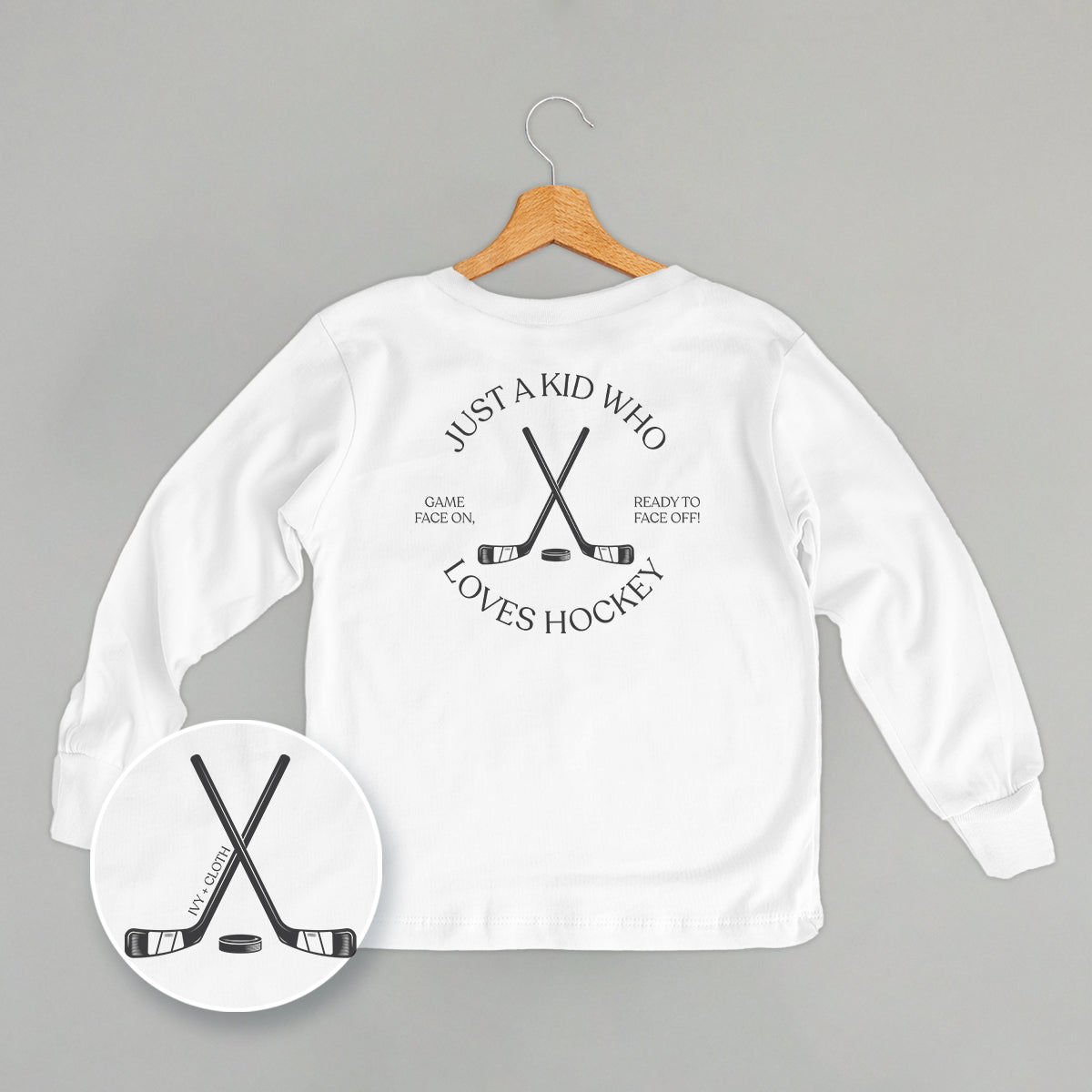 Just A Kid Who Loves Hockey (Kids Back Print) Ivy + Cloth
