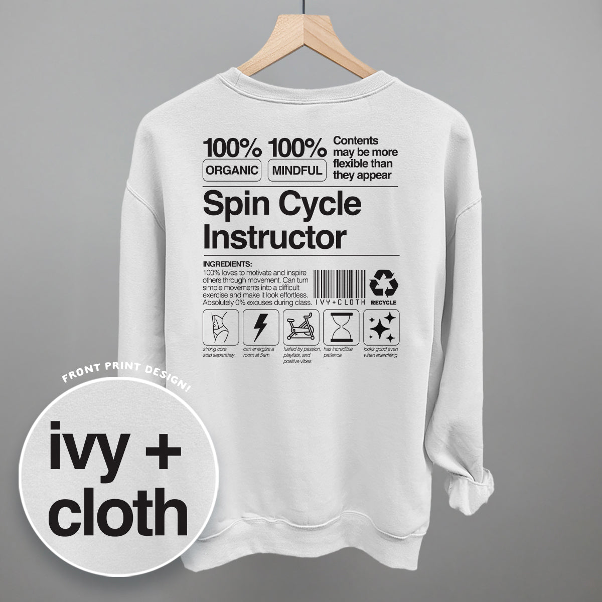 Spin Cycle Instructor Nutrition Facts (Back Print) Ivy + Cloth